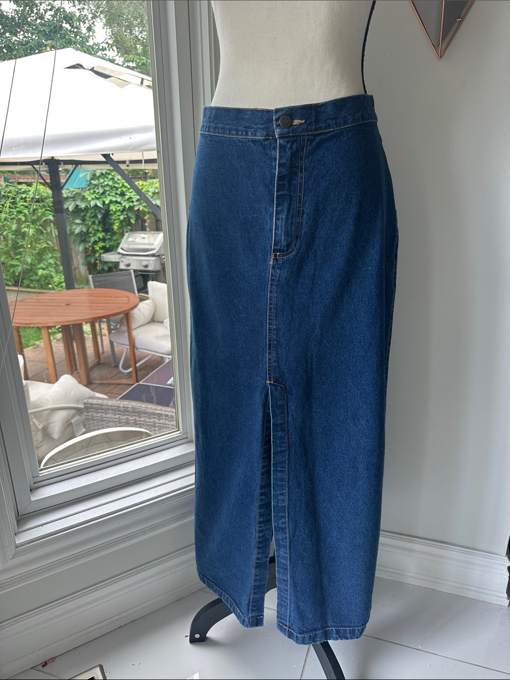 VINTAGE Y2K Classic High-Waist Dark Blue Jean Denim Maxi Skirt Cotton Size 12